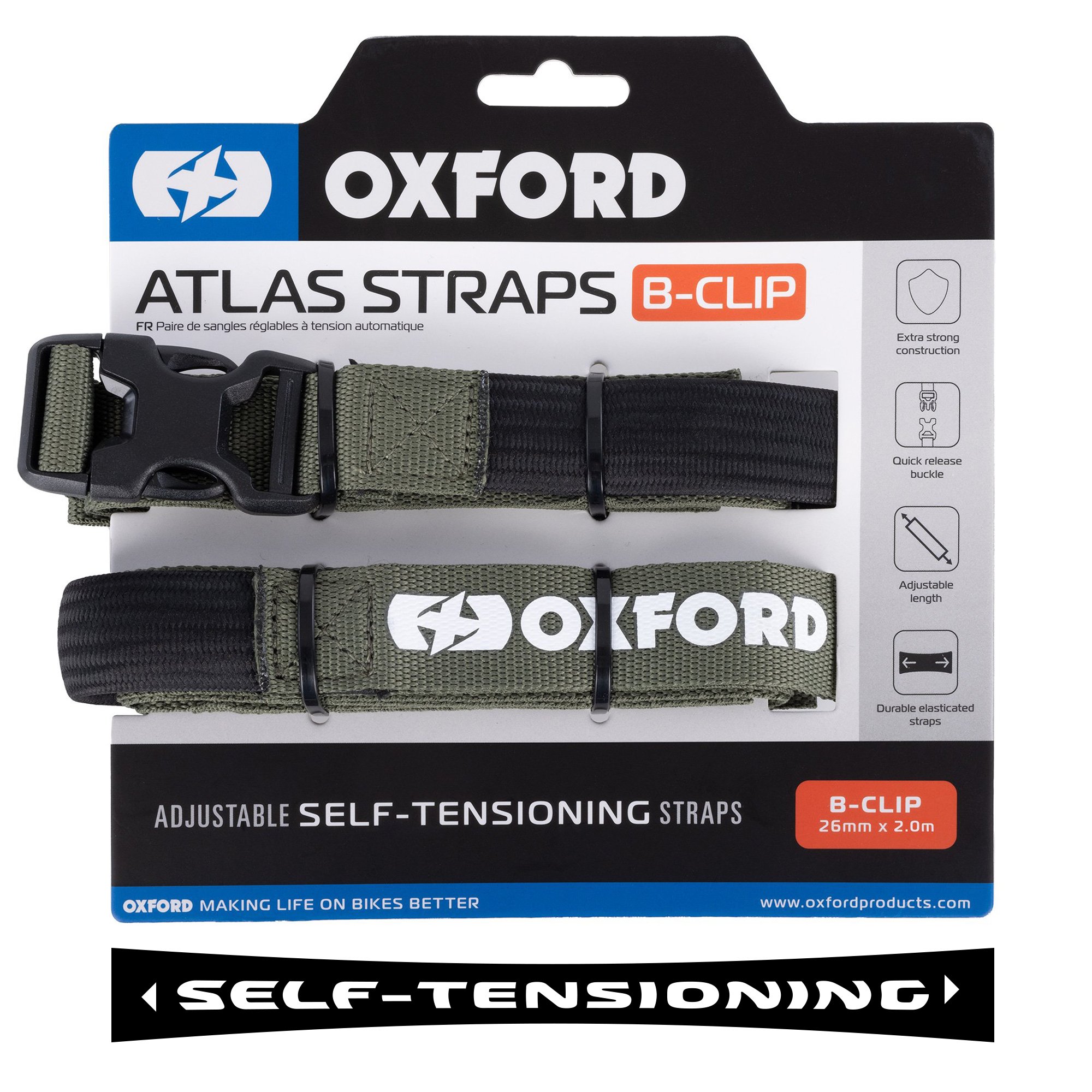 Oxford Atlas B-Clip 26mm x 2.0M Lichen (Pair) : Oxford Products