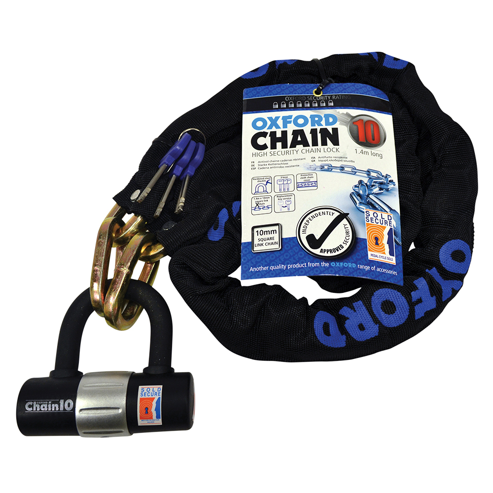 10mm 3ft Hardened Steel Square Security Chain Lock Oxford & Padlock Pack of 2 
